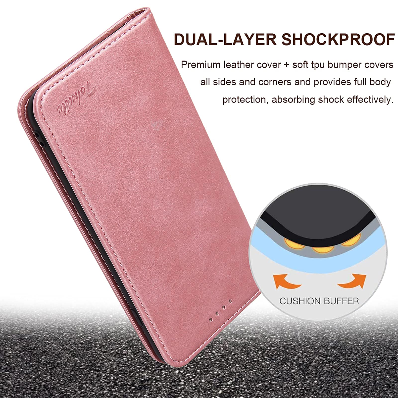 Premium PU Leather Wallet Case with Card Holder & Kickstand for iPhone 7/8/SE (2020/2022) - Magnetic Flip Folio Cover in Rose Gold | Perfect for Work, Travel & Everyday Protection
