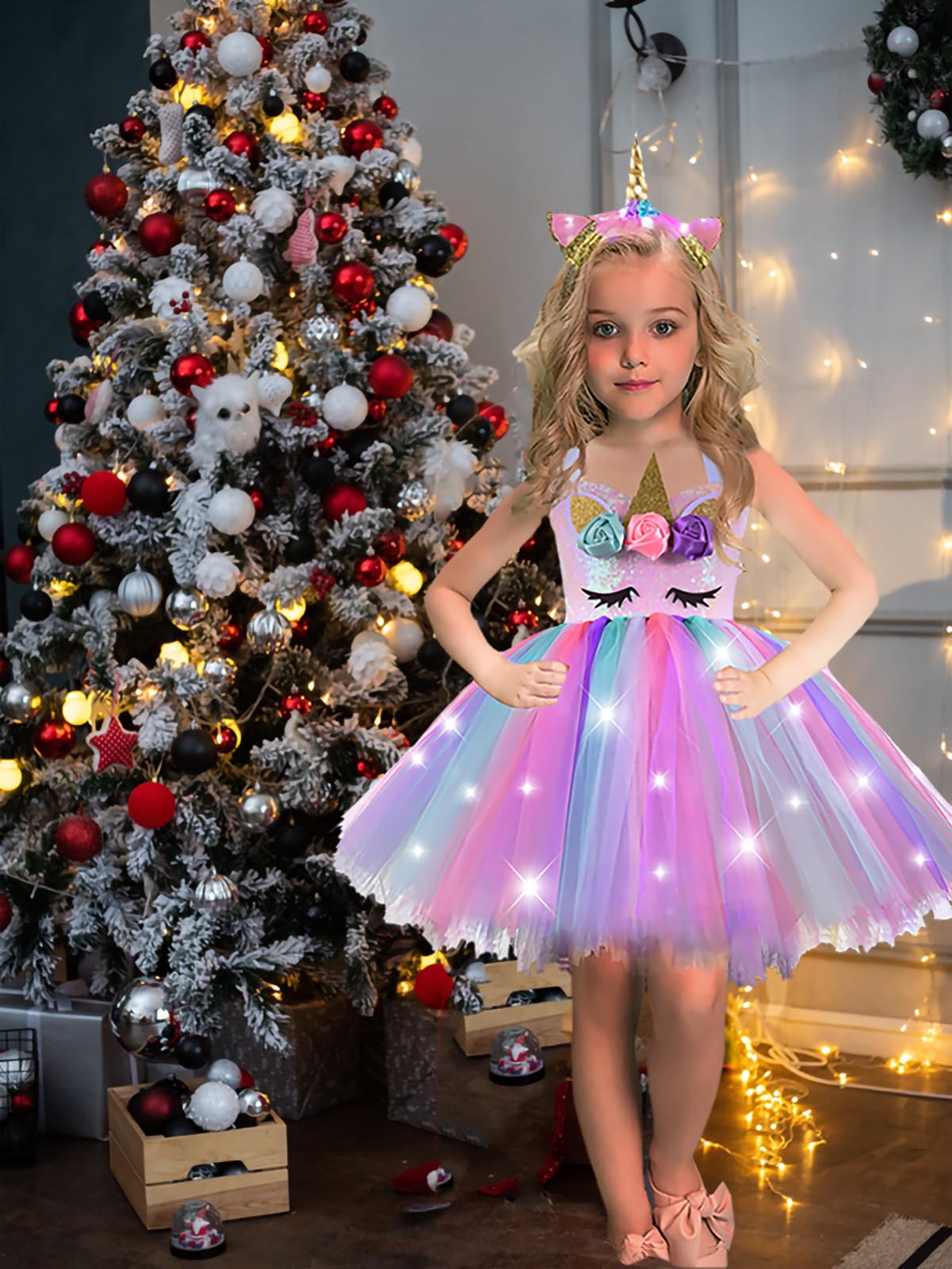 Sparkly Sequin Unicorn Princess Costume for Girls - Glow in The Dark Birthday Party Tutu Dress, Halloween Christmas Outfits & Holiday Gifts | Perfect for Dress-Up, Themed Parties & Festive Celebrations