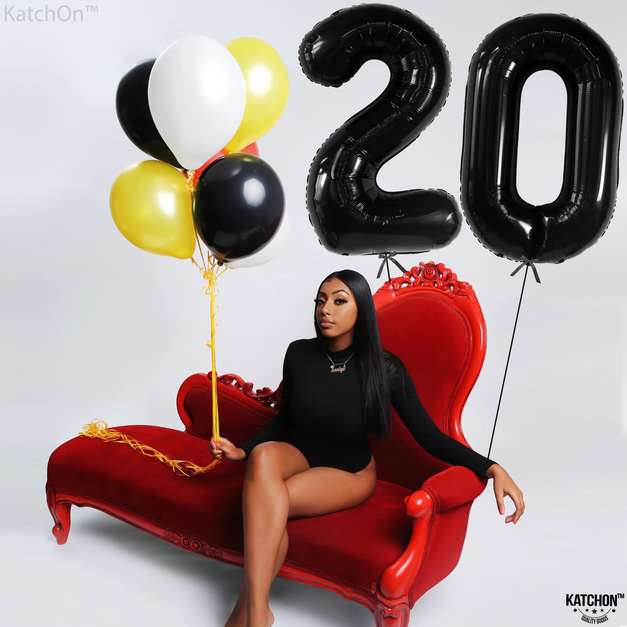 KatchOn 40 Inch Black Number 20 Balloon - Large 20th Birthday Decorations for Men & Women, 20 Year Old Party Supplies, Anniversary Decor - Perfect for Birthday Parties, Graduations & Milestone Celebrations