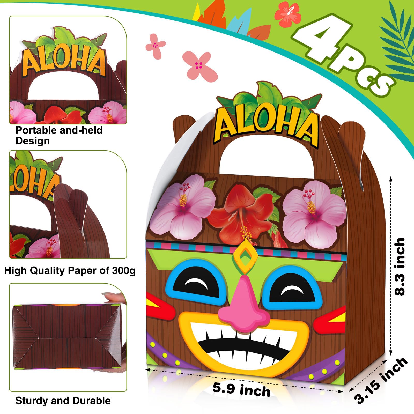 24-Piece Hawaiian Aloha Party Favor Boxes - Tropical Tiki Luau Treat Candy Gift Boxes with Handles | Perfect for Summer Beach Parties, Luau Themed Events & Birthday Celebrations