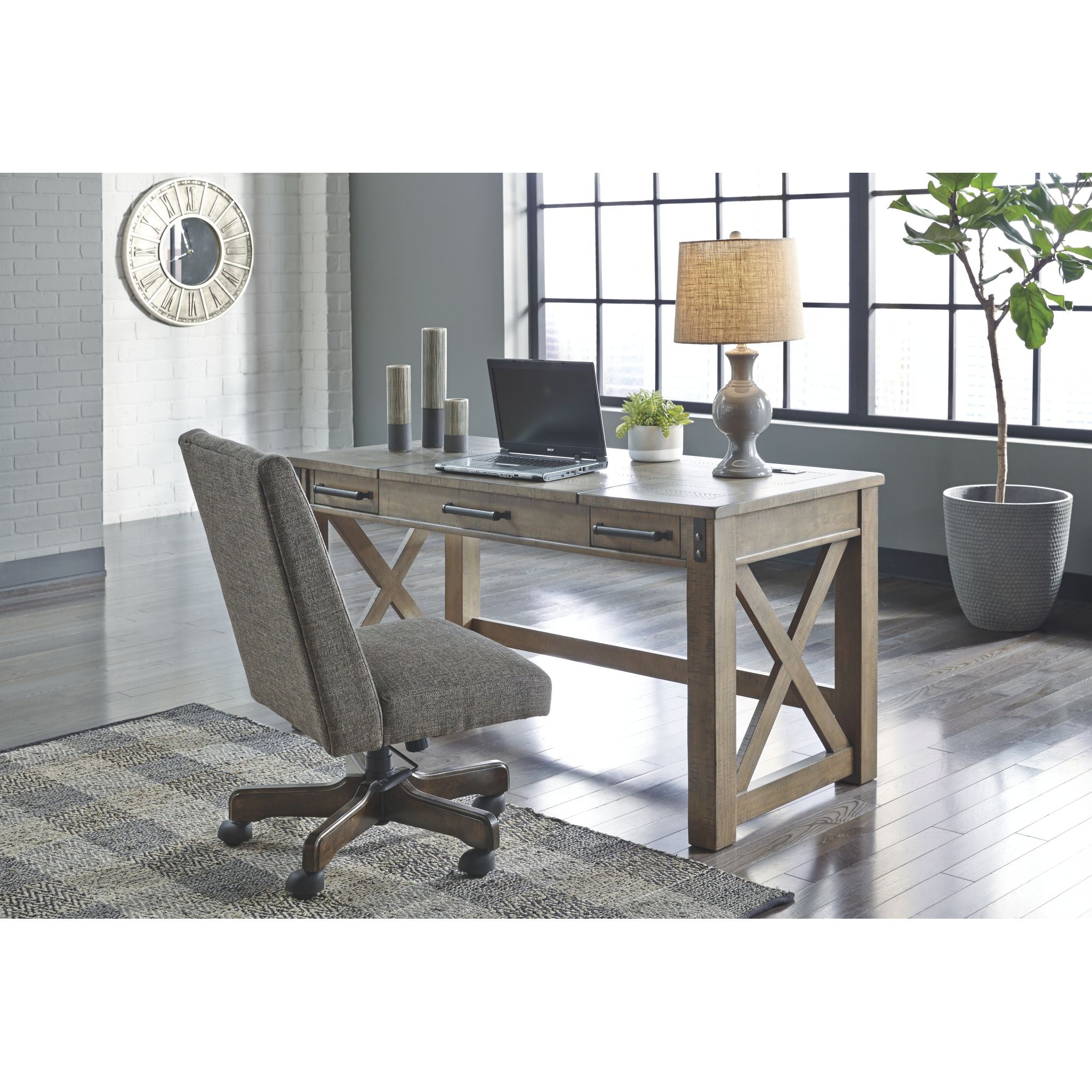Aldwin Modern Office Desk - Sleek Gray Writing Desk for Home & Office Workspace, Perfect for Small Spaces, Remote Work & Study
