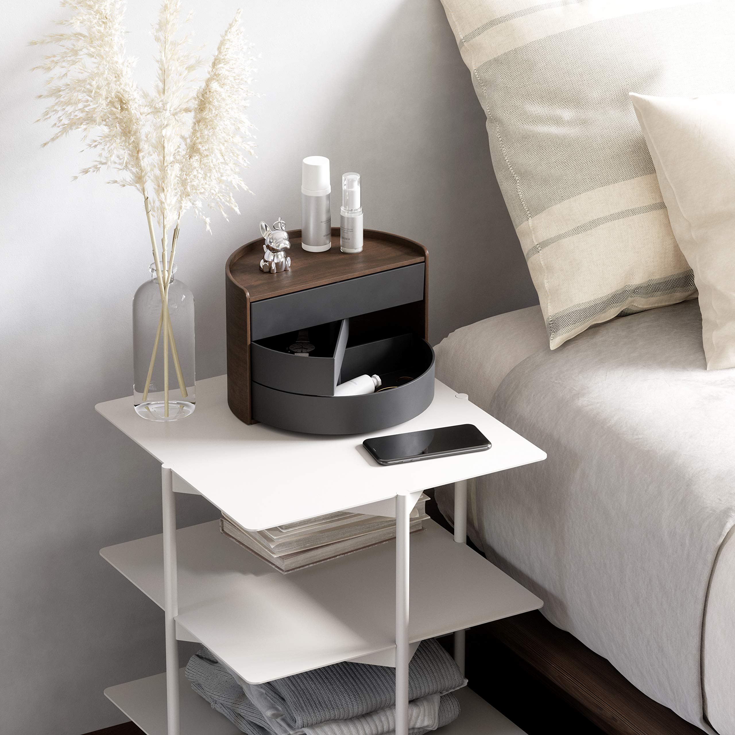 Umbra Moona Decorative Storage Box with Lid - Black/Walnut Finish for Home Organization, Bedroom & Bathroom Storage