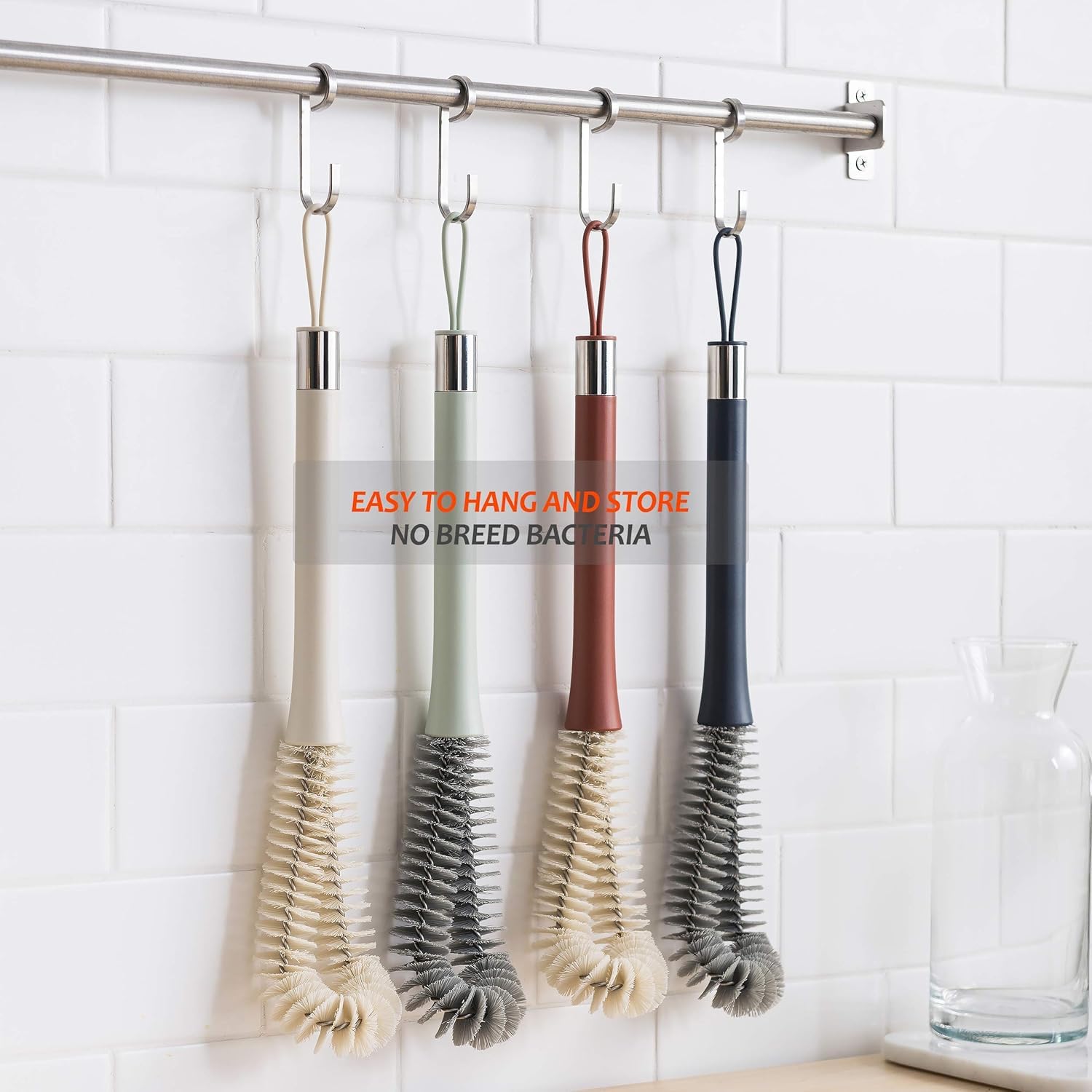 2 Pack Long Handle Cup & Bottle Cleaning Brushes - Multi-Functional Kitchen Scrubber for Mugs, Pitchers, Insulated Tumblers & Hard-to-Reach Crevices - Perfect for Home, Office & Travel Use