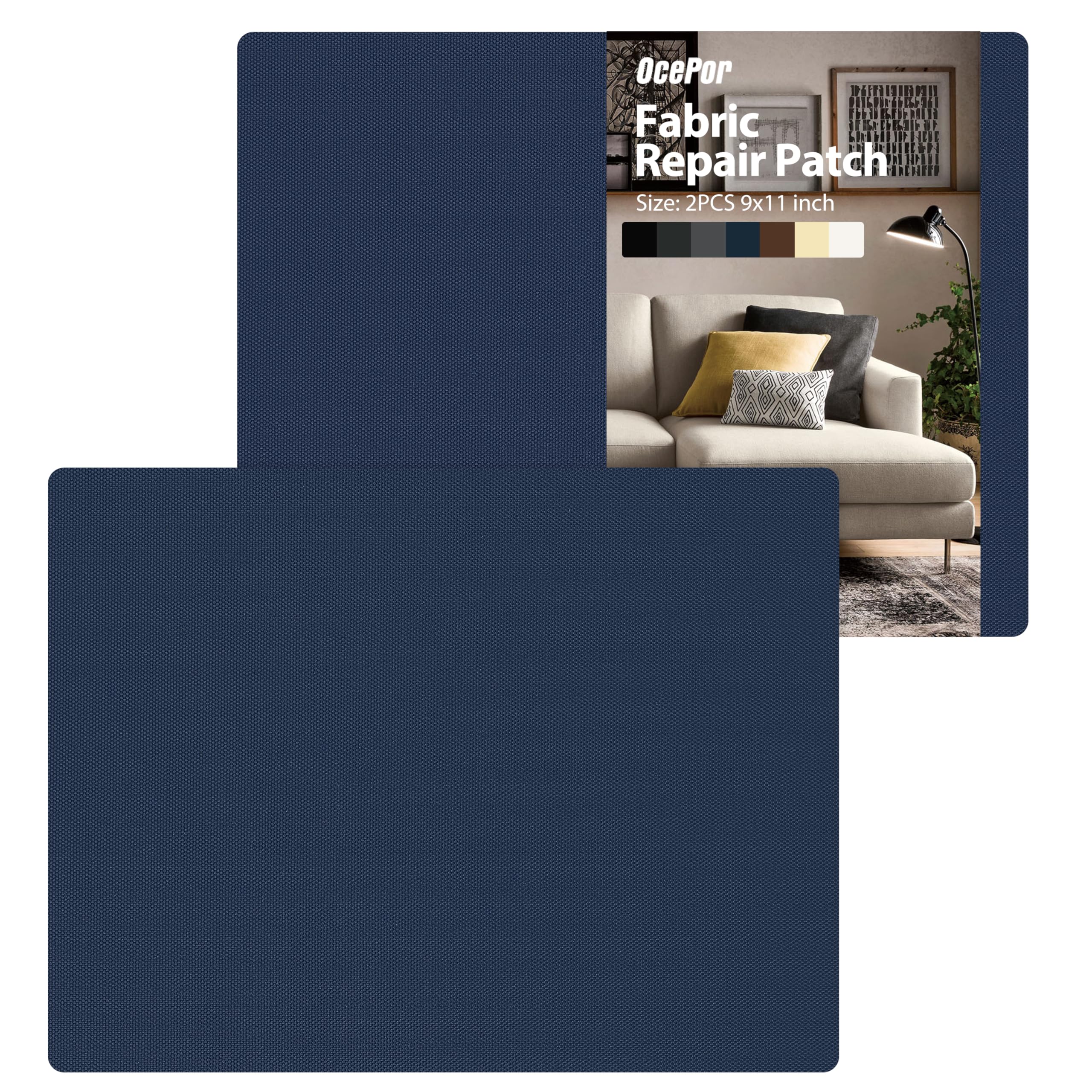 Self-Adhesive Waterproof Upholstery Repair Fabric Patch - 9x11 Inch Canvas Repair Tape (2 Pack) - Dark Blue Furniture Repair Kit for Sofas, Car Seats, Boats, Tents & Clothes | Durable Fabric Patch for Home, Marine & Outdoor Use