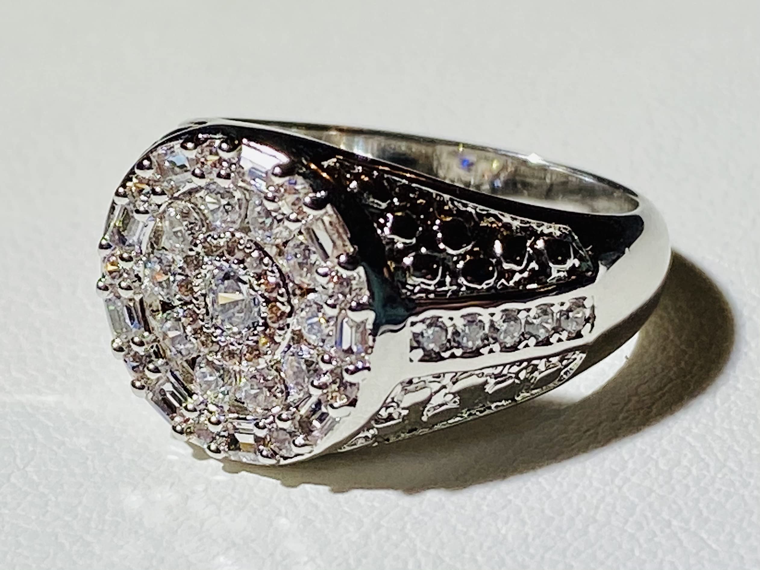 14K Rhodium Plated CZ Diamond Pinky Ring for Men - Iced Out Hip Hop Jewelry, Wedding Band, Promise Ring, Engagement Ring (Sizes 6-10) | Perfect Gift for Anniversary, Valentine's Day & Special Occasions