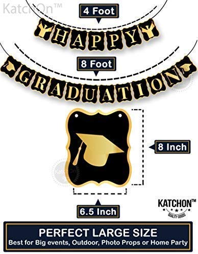 KatchOn 10ft Happy Graduation Banner Class of 2025 - Black & Gold Large Graduation Party Decor | No DIY Graduation Decorations 2025 | Perfect for Graduation Ceremonies, Backyard Parties & School Events