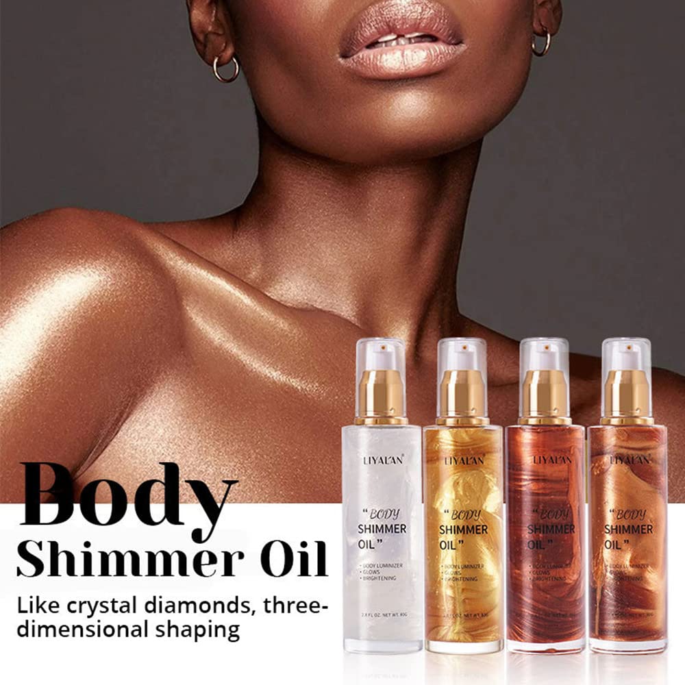 Go Ho Shimmer Body Oil - Moisturizing Lightweight Shimmer Glow Illuminator for Face & Body | Non-Sticky Liquid Highlighter Makeup | Smooth Spray Formula for Summer Glow (2.8 Fl Oz, Bronze Gold) | Perfect for Beach, Parties & Night Out Makeup