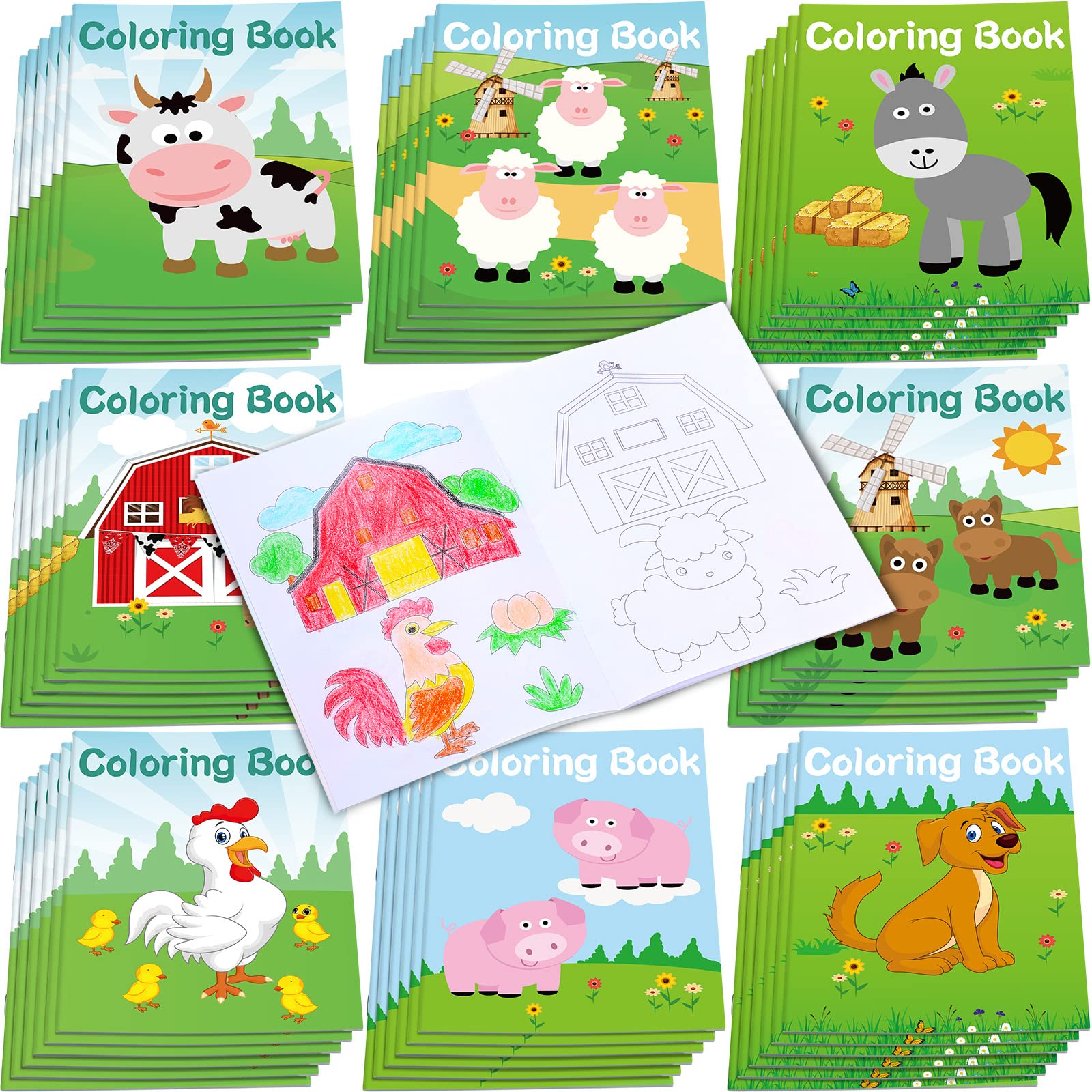 48 Pcs Farm Animal Mini Coloring Books for Kids - DIY Art Drawing Book Set with Cow, Sheep, Barnyard Theme - Perfect for Birthday Party Favors, Classroom Supplies, School Activities & Farmhouse Themed Events
