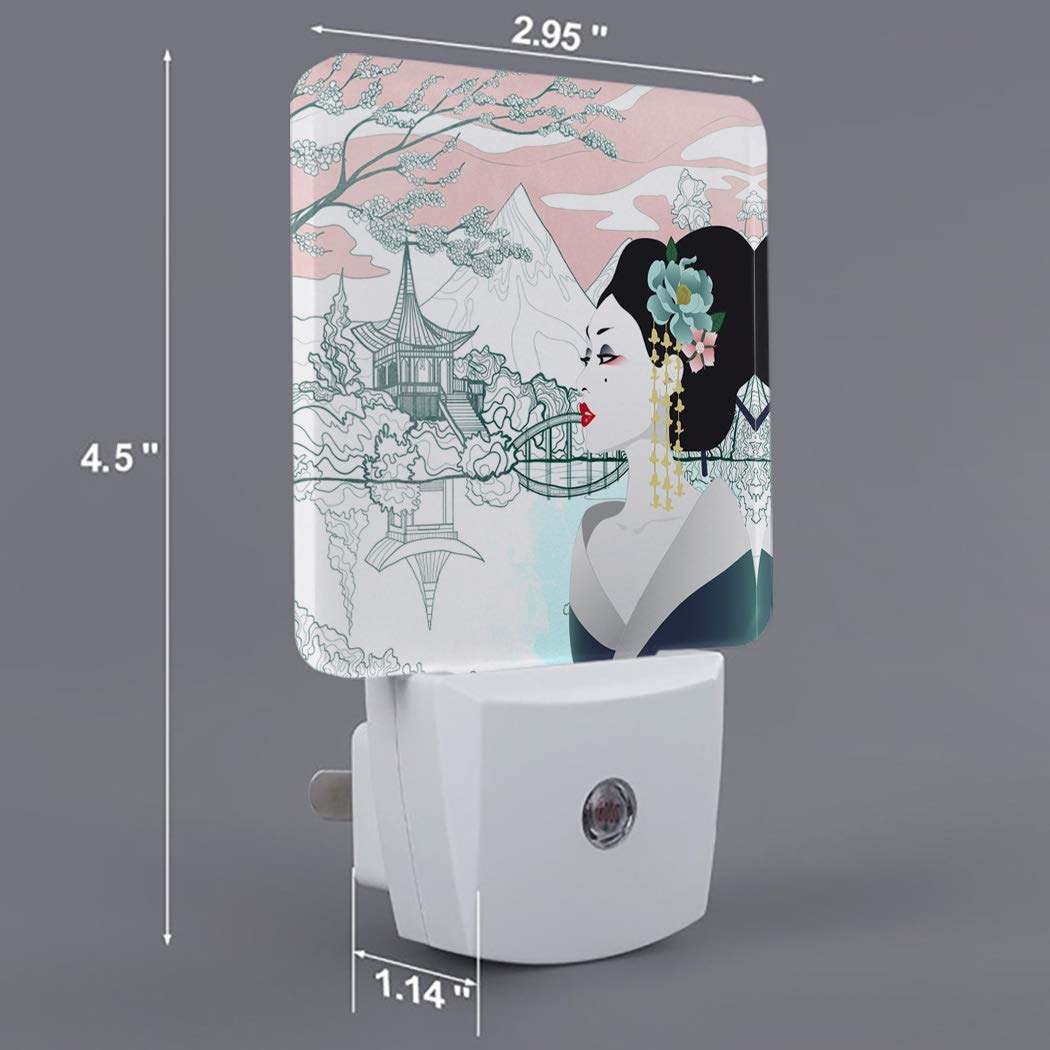 Decorative LED Night Light with Dusk-to-Dawn Sensor - Beautiful Geisha Design Plug-in Wall Lamp for Kids Room, Nursery, Bathroom, Bedroom, Hallway & Stairs | Perfect for Nighttime Safety, Baby Feeding & Home Decor