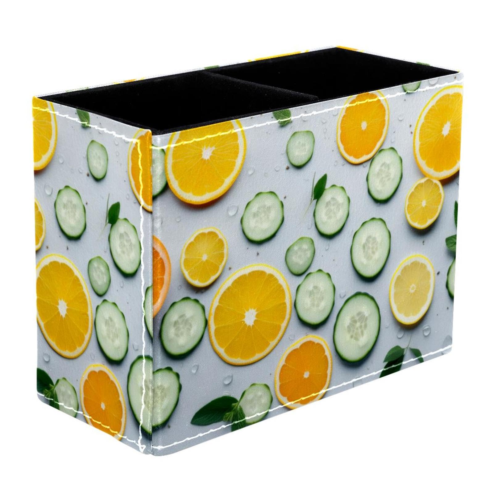 FVQL Orange Cucumber Pattern Pencil Holder & Makeup Brush Organizer - Perfect for Office Desk, Study Table, and Vanity Storage