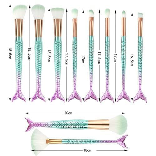Premium 10-Piece Mermaid Makeup Brush Set - 3D Scale Design Kabuki, Eyeliner & Blush Brushes for Professional & Everyday Makeup | Perfect Gift for Women & Makeup Artists | Home, Travel & Salon Use