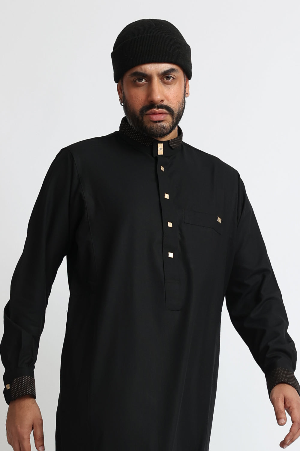 Premium Black Thobe for Men - Traditional Islamic Robe - J124 | Perfect for Eid, Ramadan & Special Occasions
