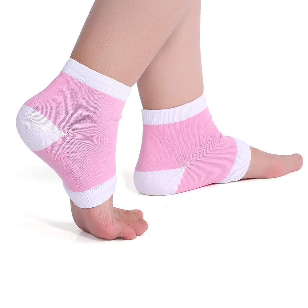 Moisturizing Gel Heel Socks for Dry Cracked Heels - 2 Pack Washable Open Toe Spa Socks for Pedicure & Foot Care - Soft Heel Protection Socks (Pink) - Perfect for Nighttime Foot Treatment & Relaxation at Home