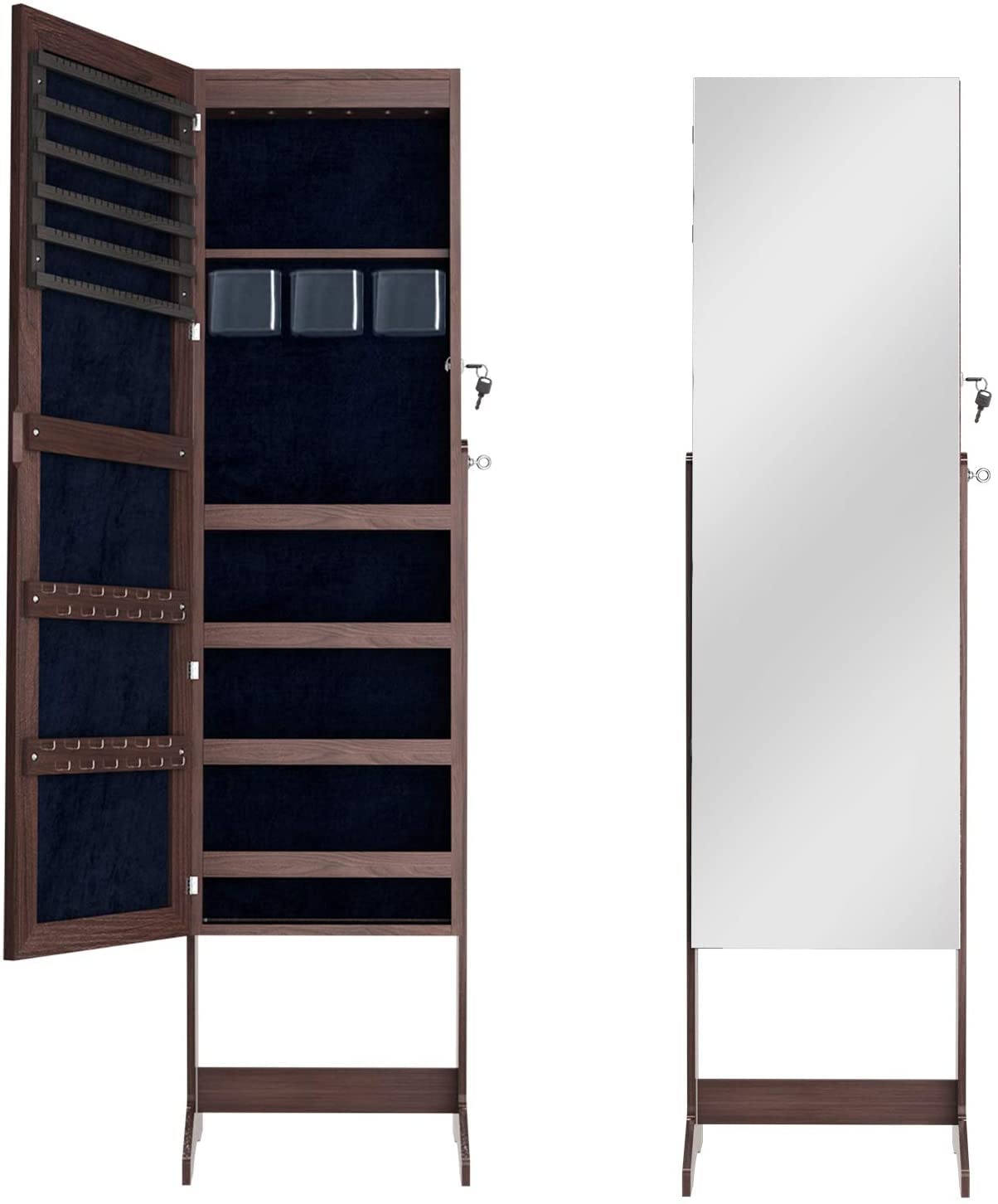 SogesPower Jewelry Storage Cabinet with Full Length Mirror - Wooden Jewelry Organizer with Lock, Hanging Jewelry Box & Makeup Storage Armoire - Perfect Gift for Wives, Brides & Women (Bedroom, Closet, Dressing Room Organization)