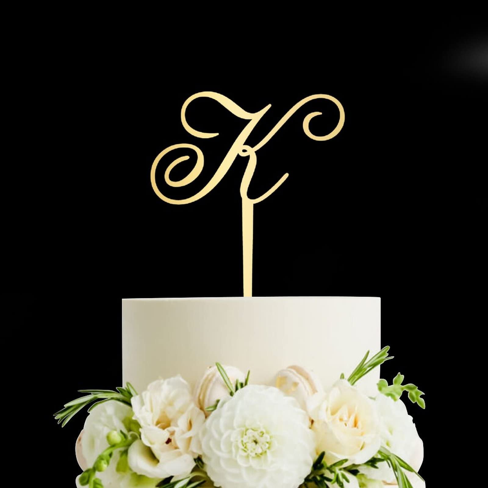 Elegant Gold Acrylic Monogram Cake Topper - Letter K Wedding Cake Decor for Anniversary, Birthday Party & Special Events | Rustic Initial Cake Topper for Wedding Dessert Table Decoration