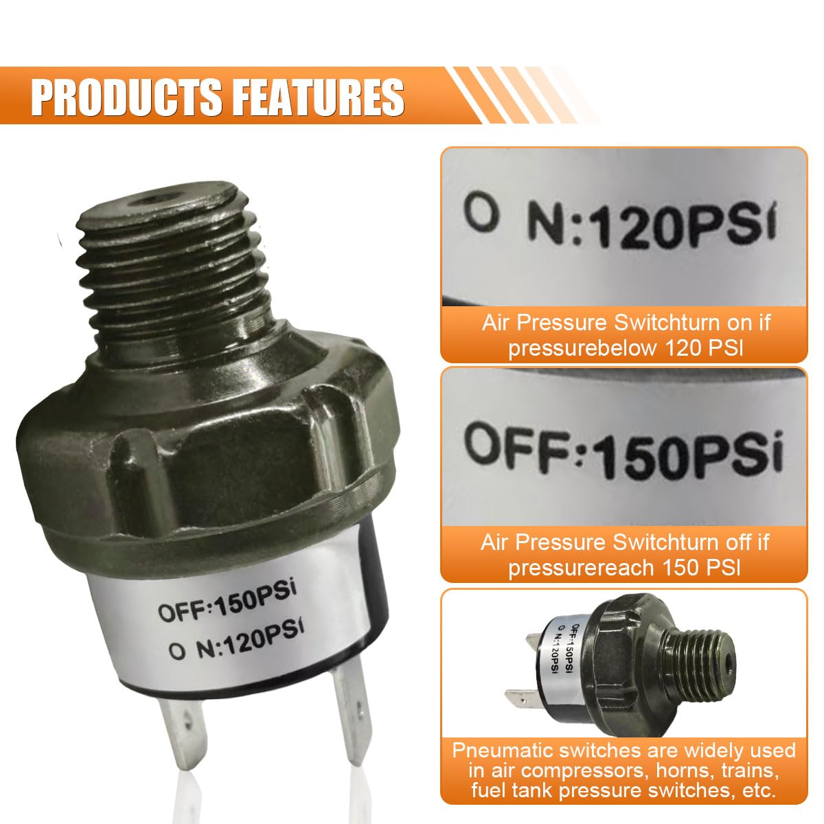 120-150 PSI Air Pressure Switch, 1/4