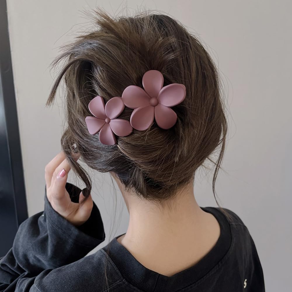 CIILPMAX Matte French Hair Barrettes - 4 Pack Floral Hair Clips for Women, Non-Slip Hair Claw Clips, Elegant Hair Accessories for Girls, Wedding, Party & Everyday Use