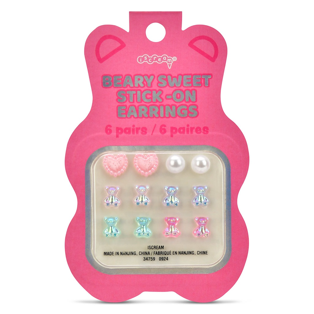 Adorable Iscream Beary Sweet Stick-On Earrings for Girls - Cute & Comfortable Non-Piercing Clip-On Earrings - Perfect for Parties, School, and Everyday Wear
