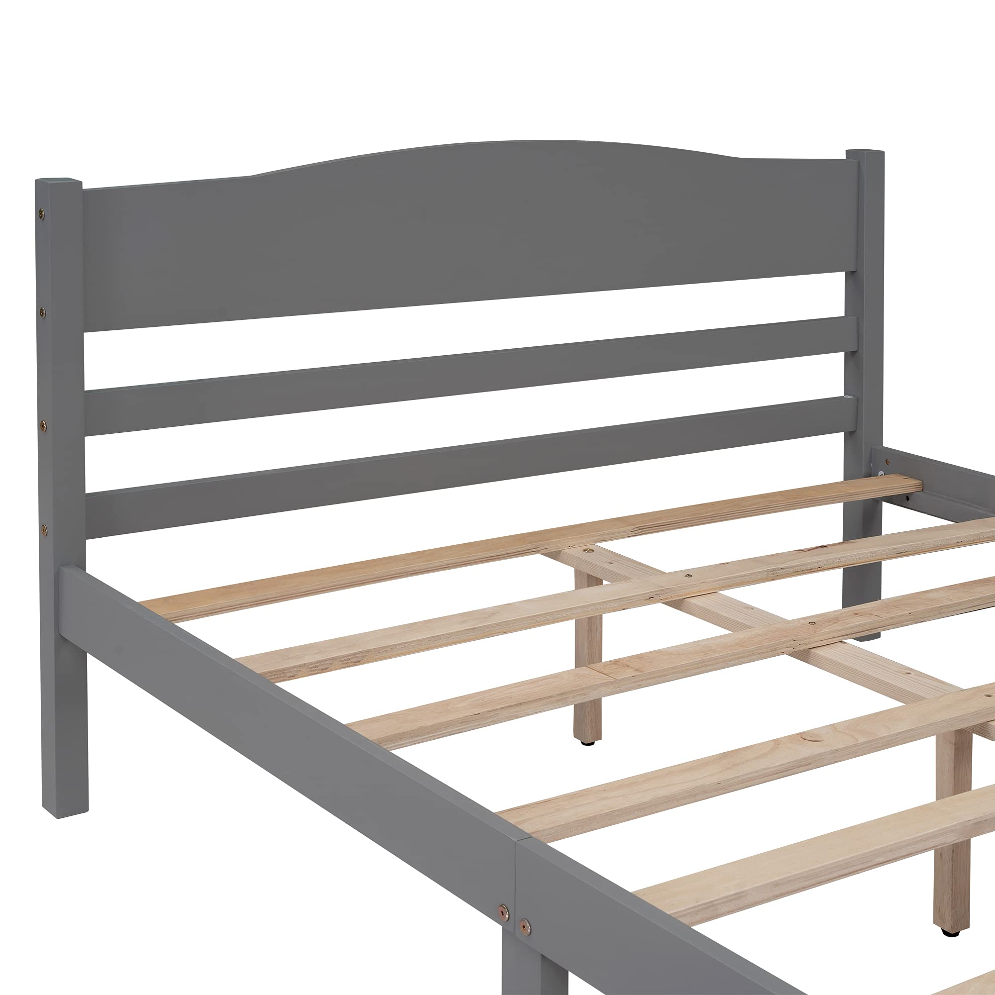 Modern Wood Platform Bed Frame with Horizontal Strip Hollow Headboard & Footboard, Full Size Gray - Sturdy Center Support for Bedroom, Guest Room, or Dorm