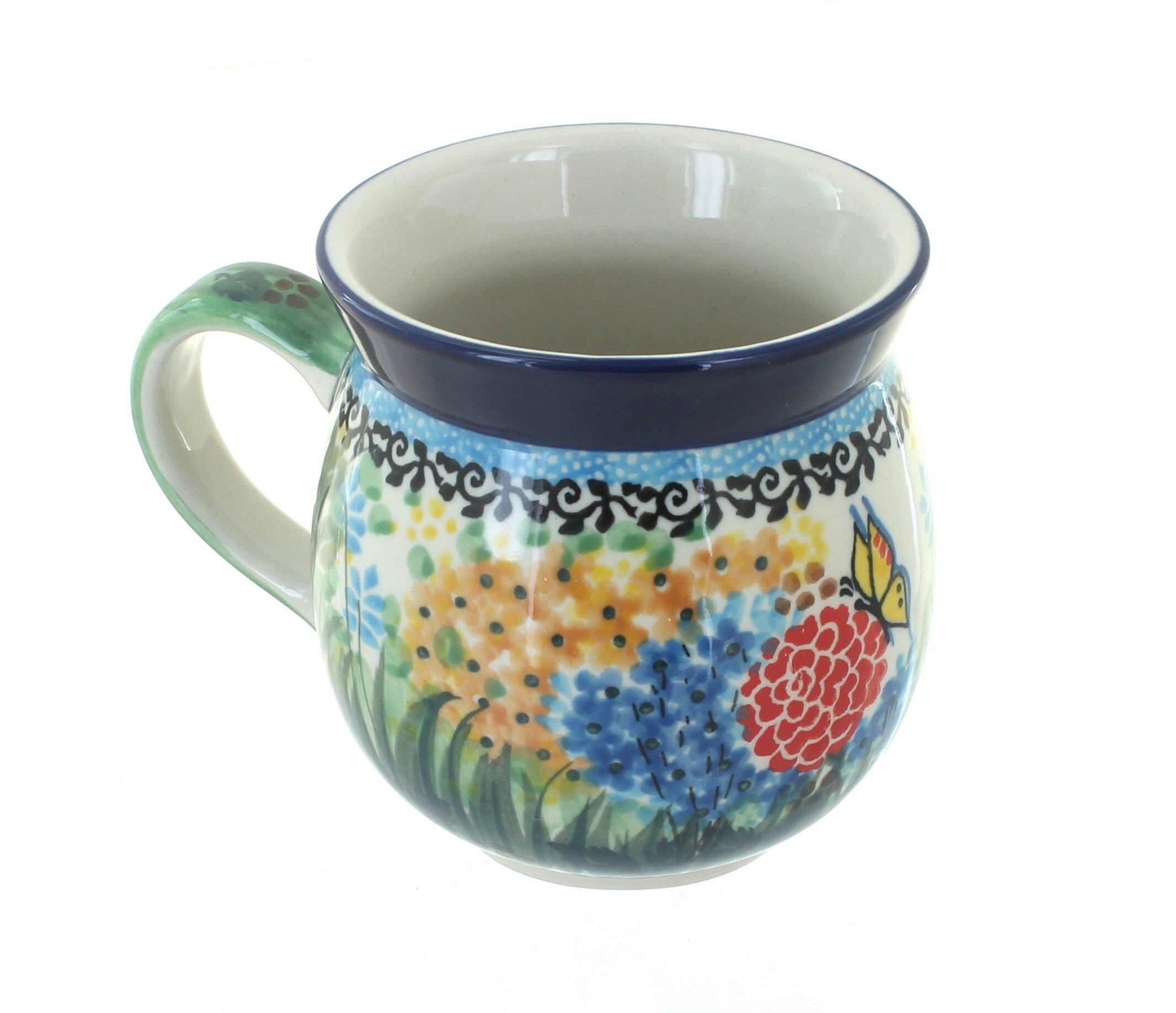 Blue Rose Polish Pottery Teresa Bubble Mug - Handmade Ceramic Coffee Cup for Tea, Hot Chocolate & Soups - Perfect Gift for Home, Office & Kitchen Use