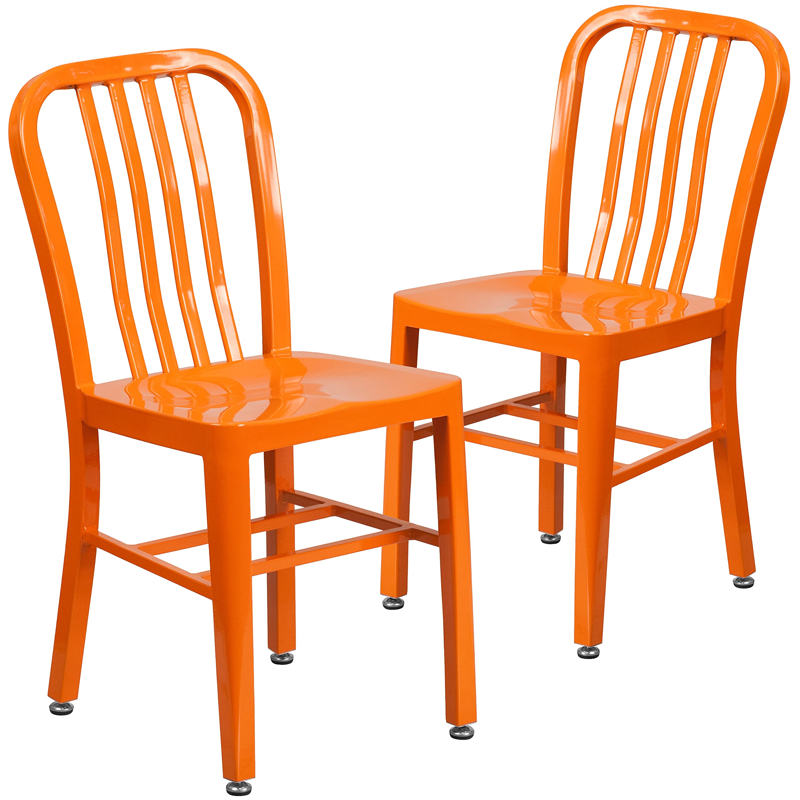 2 Pack Orange Metal Indoor-Outdoor Dining Chairs - Sturdy Kitchen & Restaurant Seating - Perfect for Patio, Cafe, Bistro & Home Decor