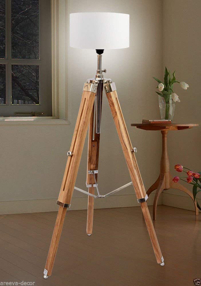 Vintage Wooden Tripod Floor Lamp - Premium Designer Lighting Stand for Living Room, Bedroom & Office Decor - Adjustable Height Modern Home Lighting