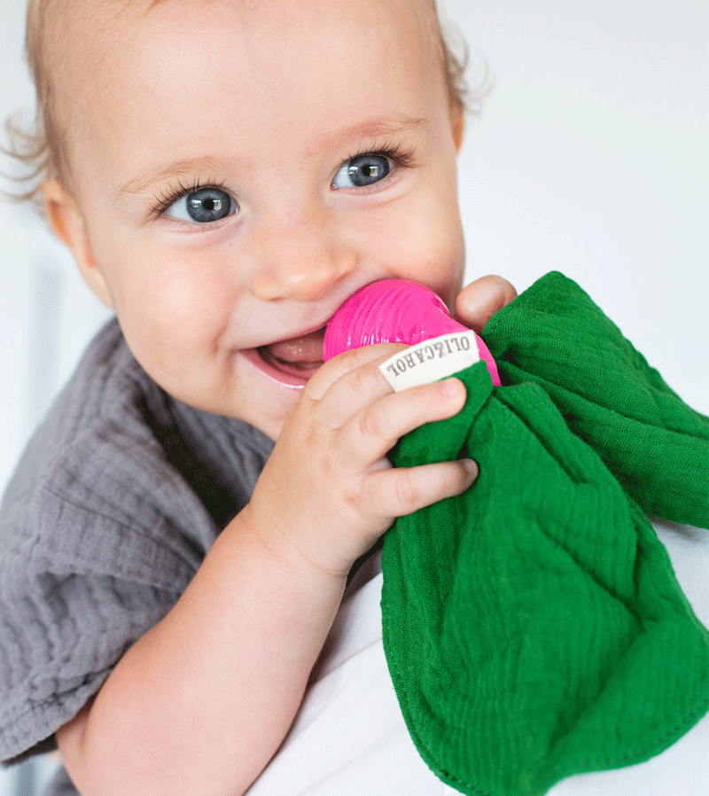 Organic Ramona The Radish Mini Doudou Baby Teether by Oli & Carol - Natural Rubber Pacifier & Chew Toy for Teething Infants - Perfect for Soothing Sore Gums & Sensory Play