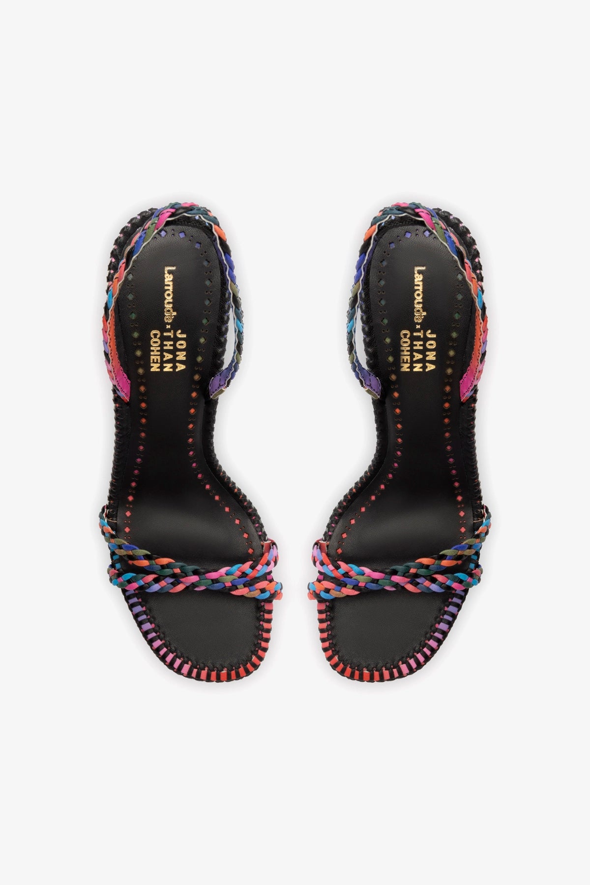 Larroudé x Jonathan Cohen Annie Sandal - Black & Rainbow Leather Women's Fashion Sandals for Summer Outfits & Beach Vacations