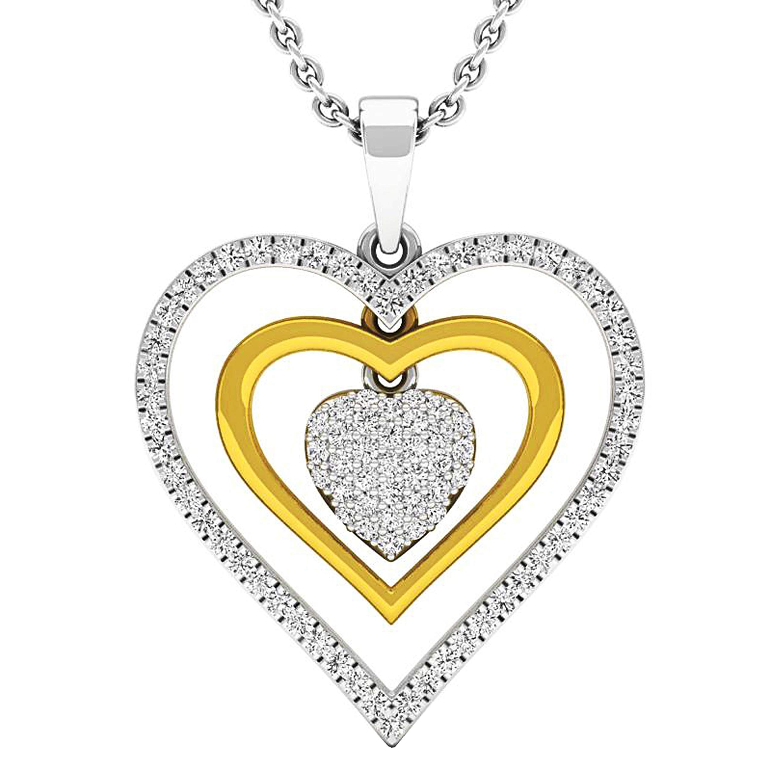 0.45 Cttw 10K White & Yellow Gold Triple Heart Diamond Pendant for Women - Elegant Necklace Gift for Anniversary, Valentine's Day & Special Occasions