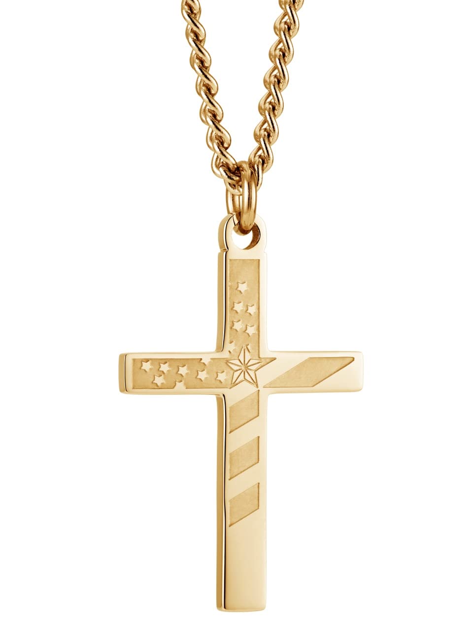 Shields of Strength Men's Stainless Steel or 14K Gold Plated American Flag Cross Pendant Necklace with Proverbs 30:5 Bible Verse - Christian Jewelry Gift for Men - Perfect for Daily Wear, Church, Prayer & Patriotic Occasions