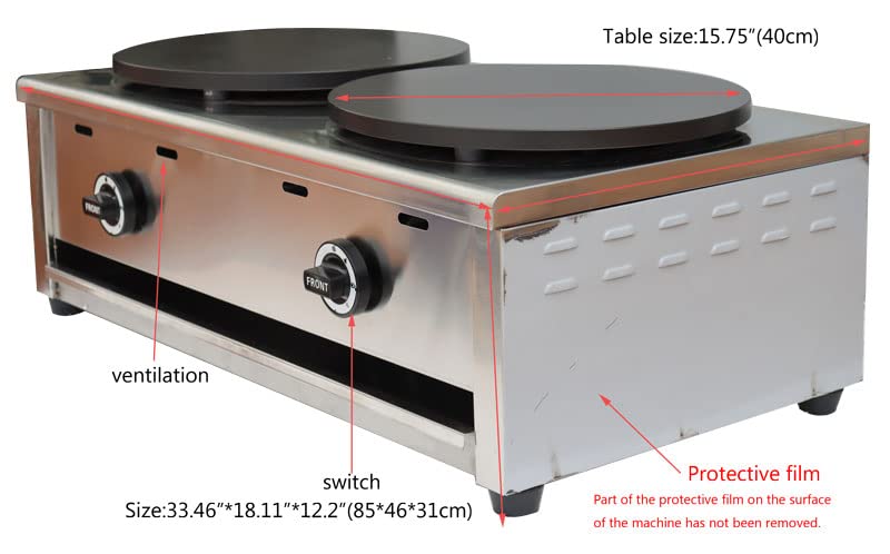 Commercial Crepes Maker - Double Head Pancake Machine with LP Gas for Restaurants, Cafes & Catering - Perfect for Making Crepes, Pancakes & Fruit Desserts