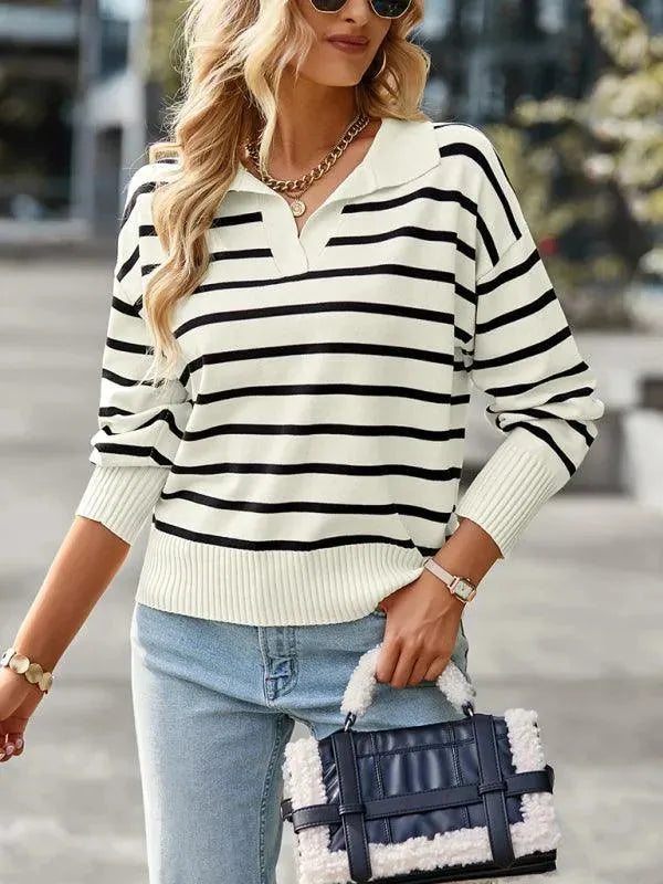 Women's Casual Striped Sweater Top - Soft Knit Pullover for Fall & Winter - Perfect for Office, Date Night & Weekend Outfits