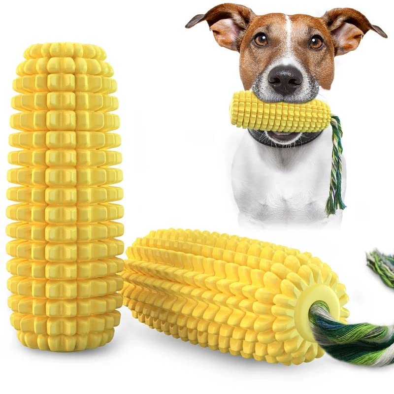 Interactive Corn Chew Toy for Dogs - Rubber Squeaky Teeth Cleaning Chew Brush - Perfect for Puppy Teething, Dental Care & Playtime Fun