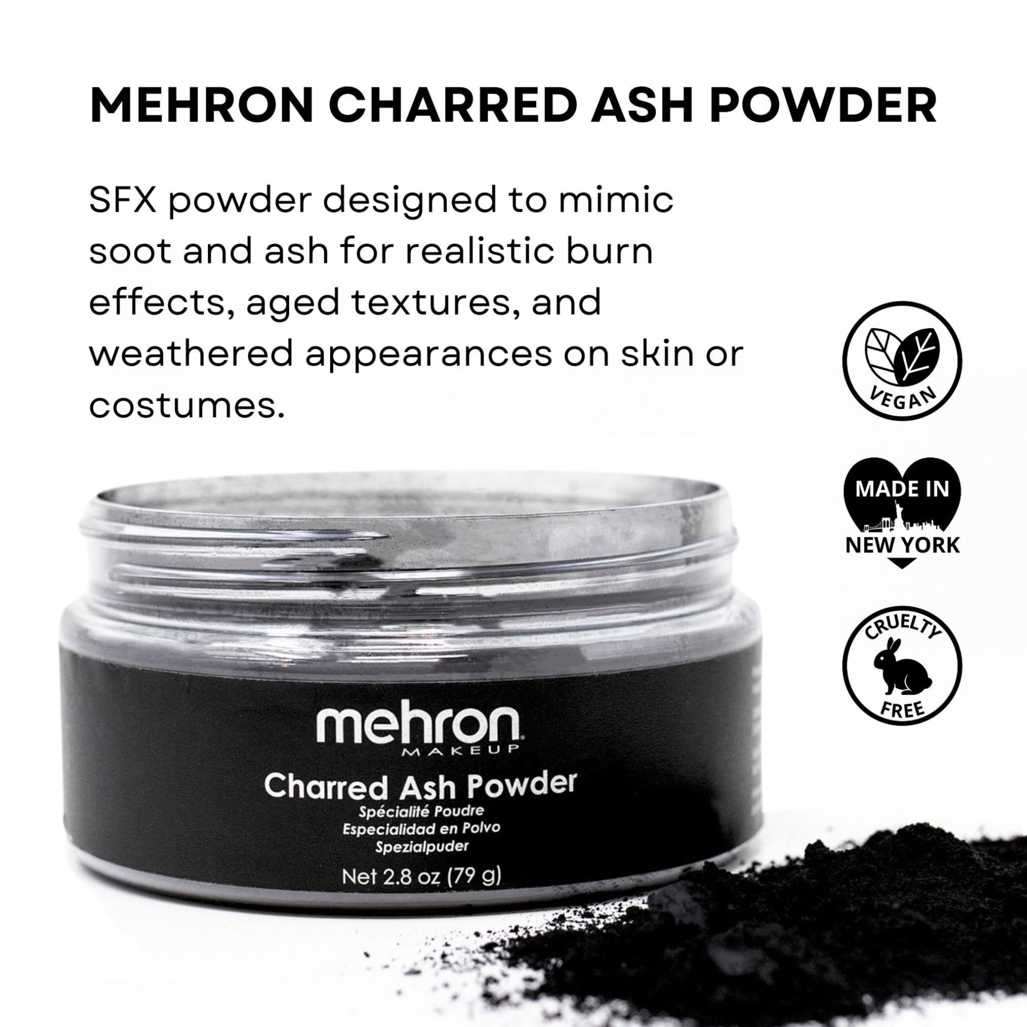 Mehron Makeup Special FX Powder - 2.8 oz Charred Ash for Halloween, Cosplay & Theater Makeup Effects