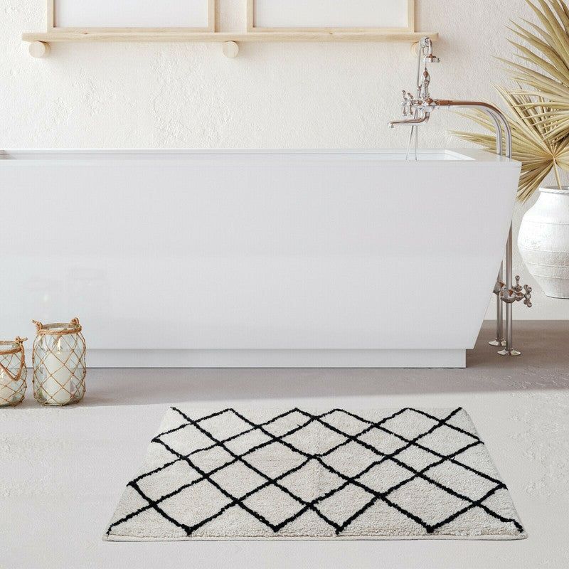Premium Soft Cotton Bath Rug - Non-Slip Tufted Jacquard Design for Bathroom, Shower & Spa - Ultra Absorbent & Quick Dry