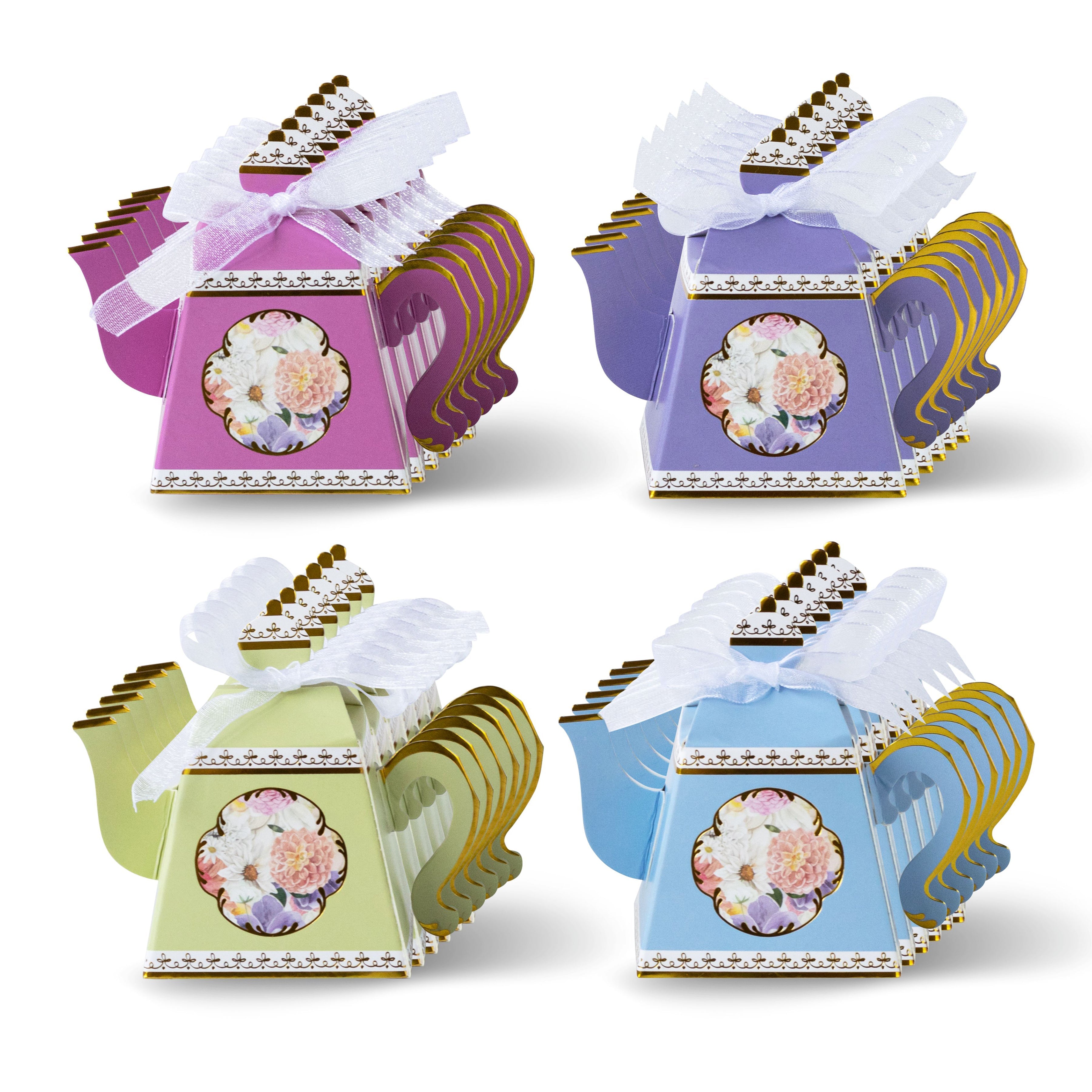 24-Piece Assorted Tea Party Favor Box Set | Elegant Tea Time Gift Boxes for Bridal Showers, Baby Showers & Birthday Parties