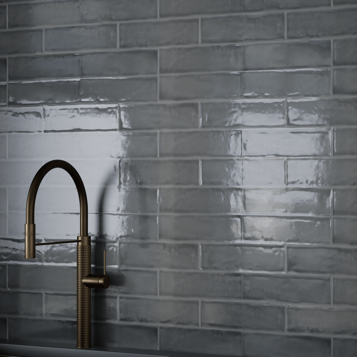 3 x 12 Inch Teramoda Charcoal Glossy Pressed Glazed Ceramic Tile - Perfect for Kitchen Backsplash, Bathroom Walls & Modern Flooring