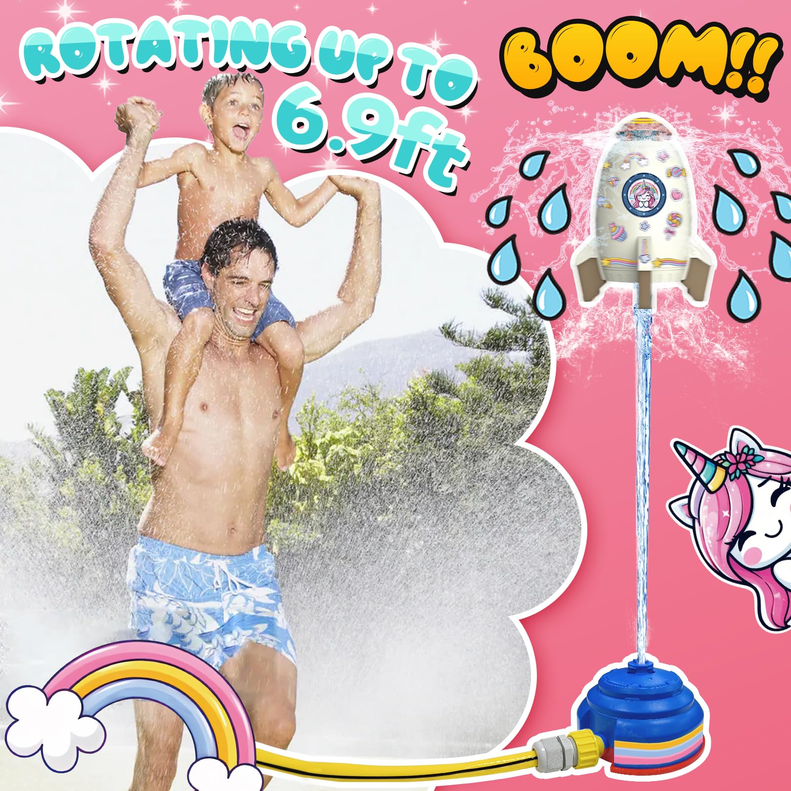 **Outdoor Water Sprinkler Toys for Kids - Summer Water Rocket Launcher, Fun Backyard Lawn Game for Boys & Girls Ages 3+ (Gray) - Perfect for Birthday Gifts, Pool Parties & Outdoor Play**