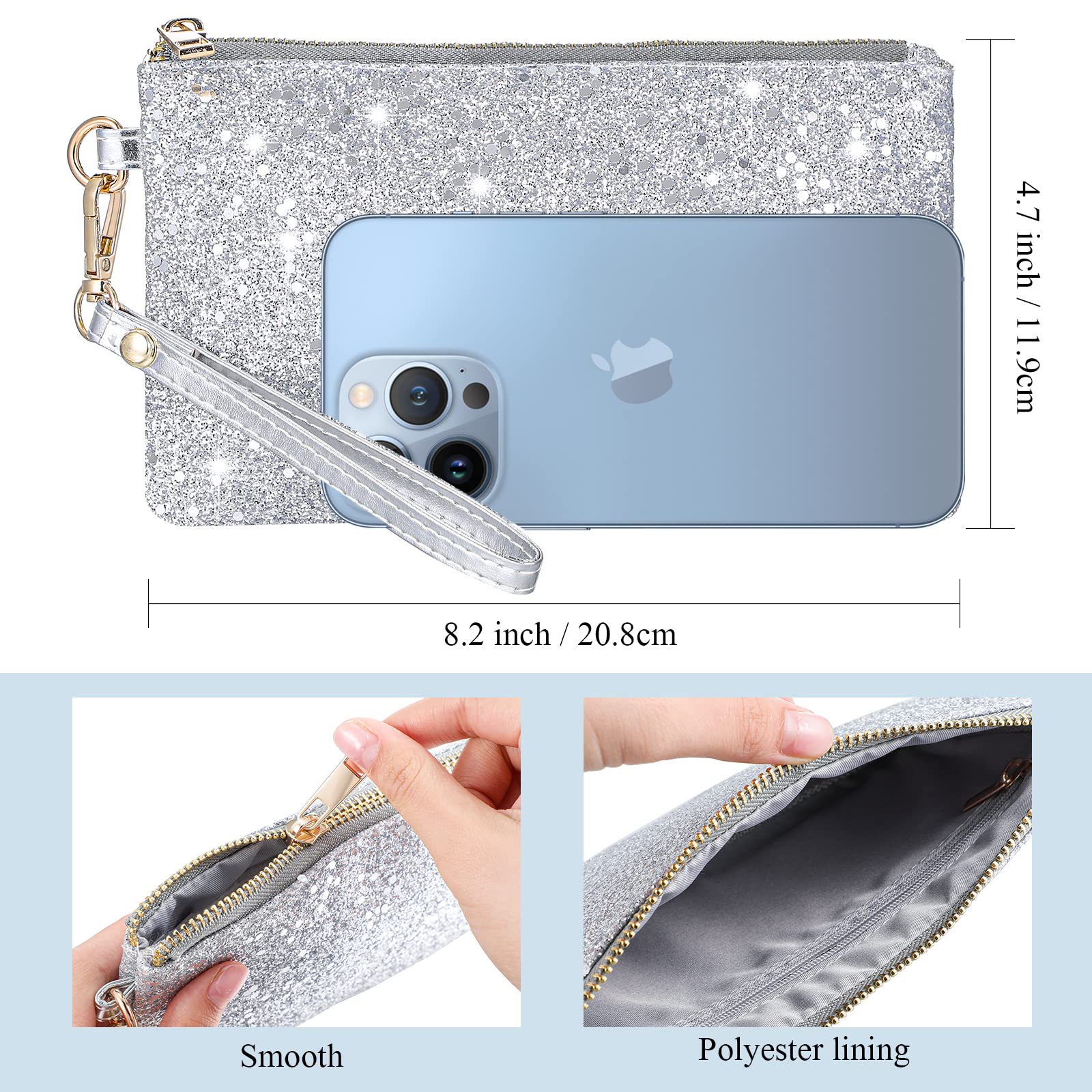 Sanwuta 4 Pcs Silver Clutch Purses for Women - Rhinestone Jewelry Set with Necklace, Earrings & Bracelet - Elegant Evening Prom Accessories for Parties, Weddings & Special Occasions