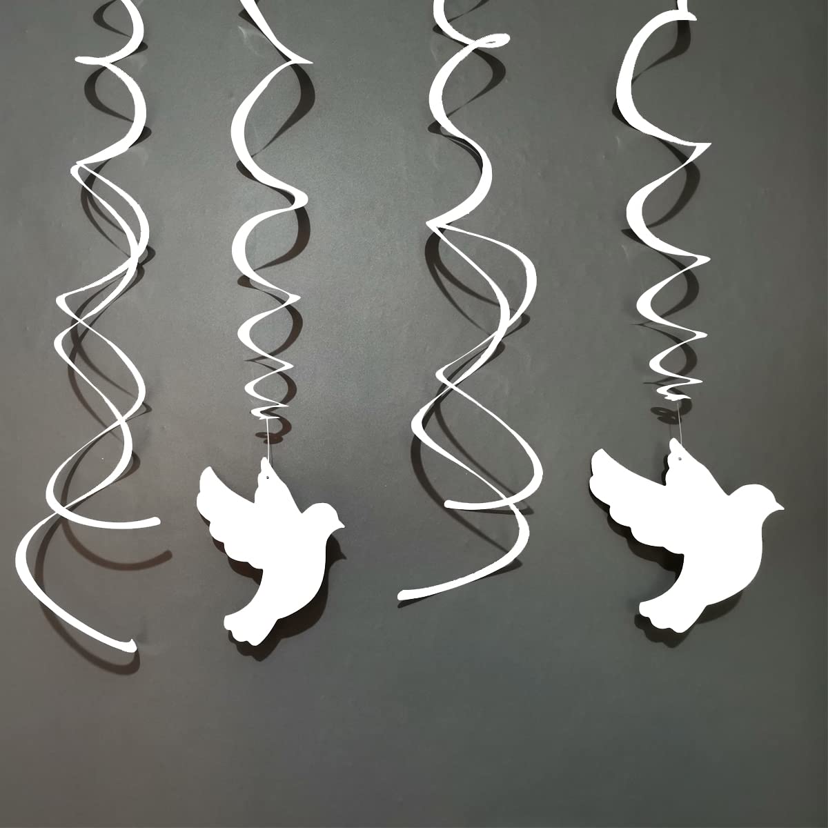 24 Pack White Pigeon Swirl Decorations - Elegant Hanging Swirls for Birthday Parties, Baby Showers & Baptism Celebrations - Perfect for Boys & Girls Gender-Neutral Events