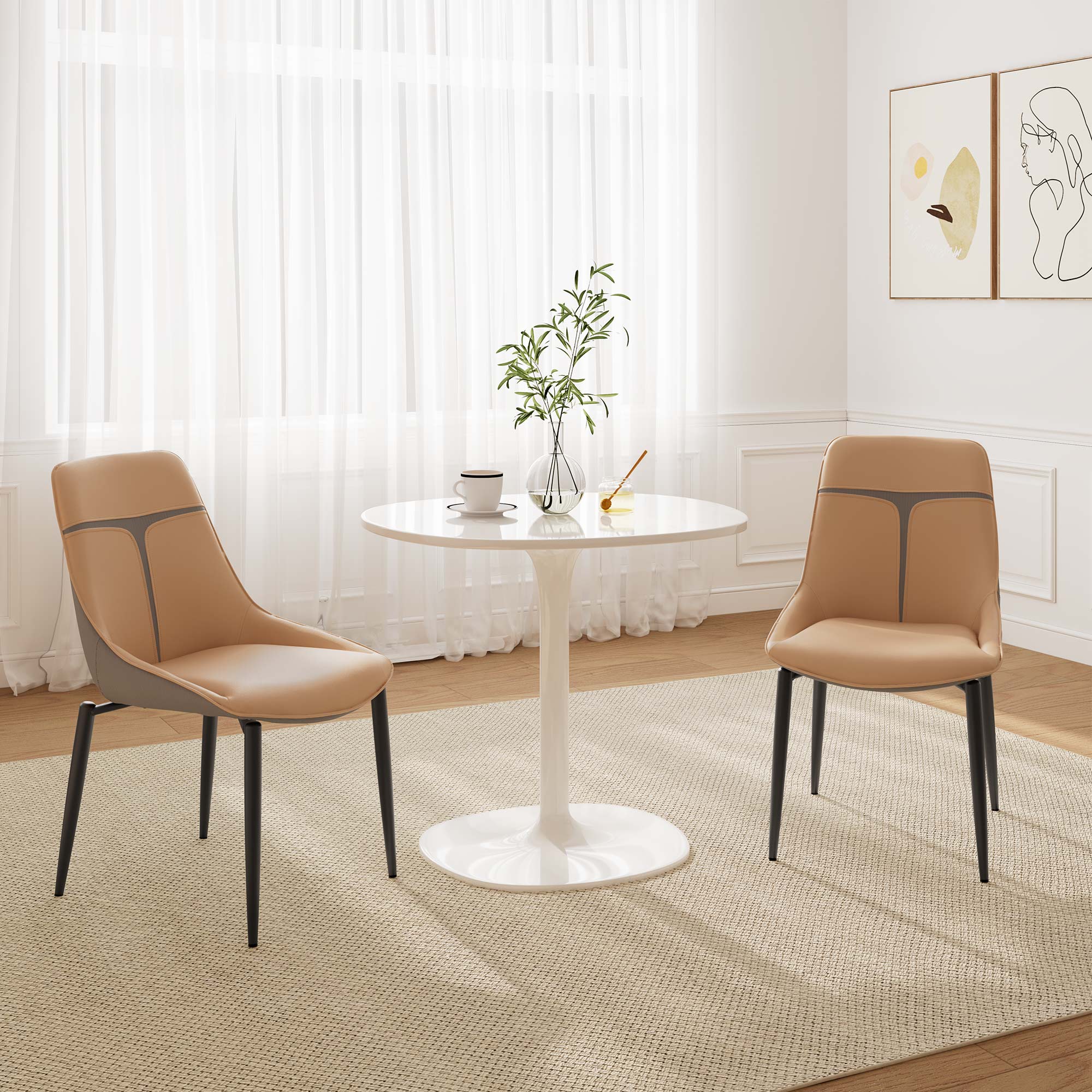 Luxury Upholstered Dining Chairs Set of 2 - Modern Turmeric & Gray Accent Side Chairs for Elegant Dining Room, Kitchen, or Home Office Decor