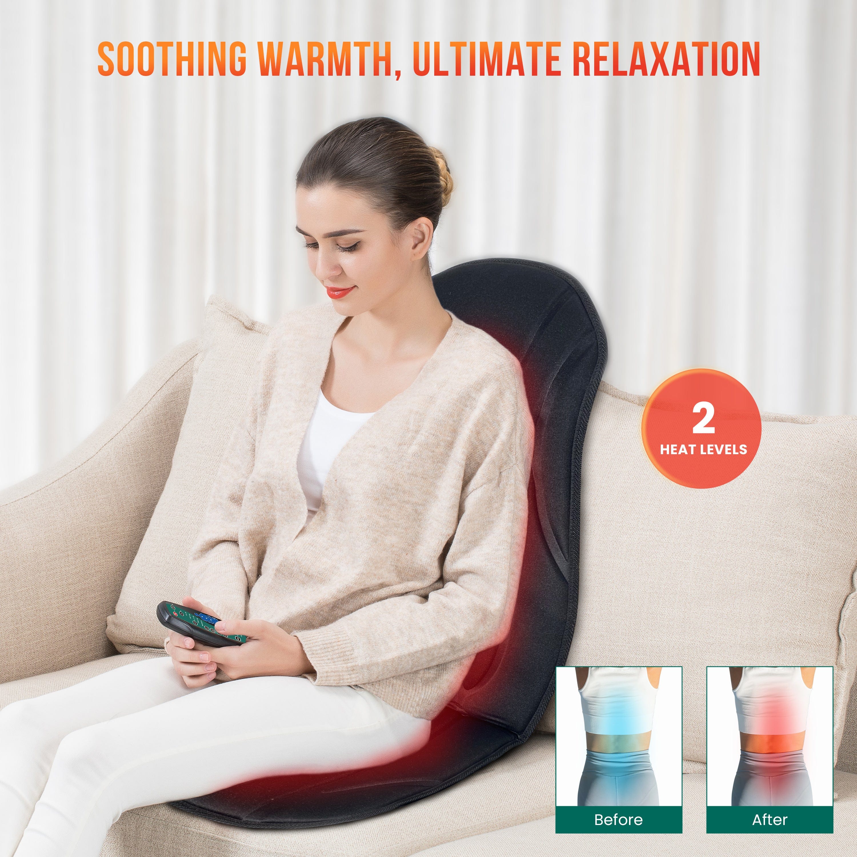 Snailax Vibration Back Massager with Heat - 8 Vibrating Motors & 5 Modes for Deep Tissue Relief - Perfect for Office Chairs, Car Seats & Home Relaxation