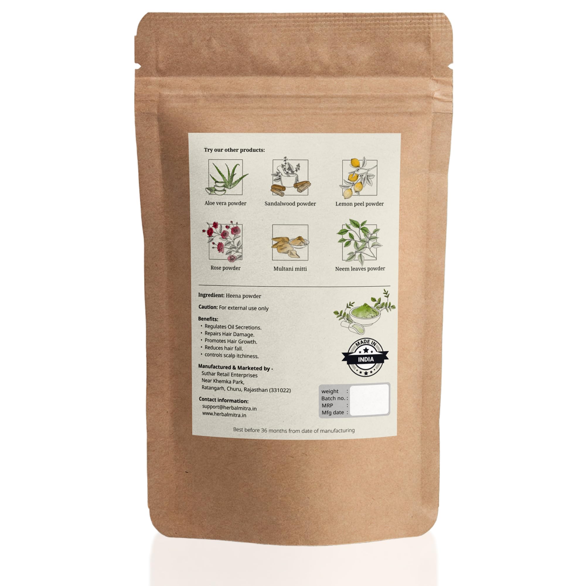 Herbal Mitra Natural Henna Hair Conditioner Powder for Women & Men | Pure Heena for Shine & Nourishment | Paraben, Chemical & Sulfate Free | Eco-Friendly Paper Pouch (100g) | Perfect for Dry, Damaged Hair & Natural Hair Care Routine