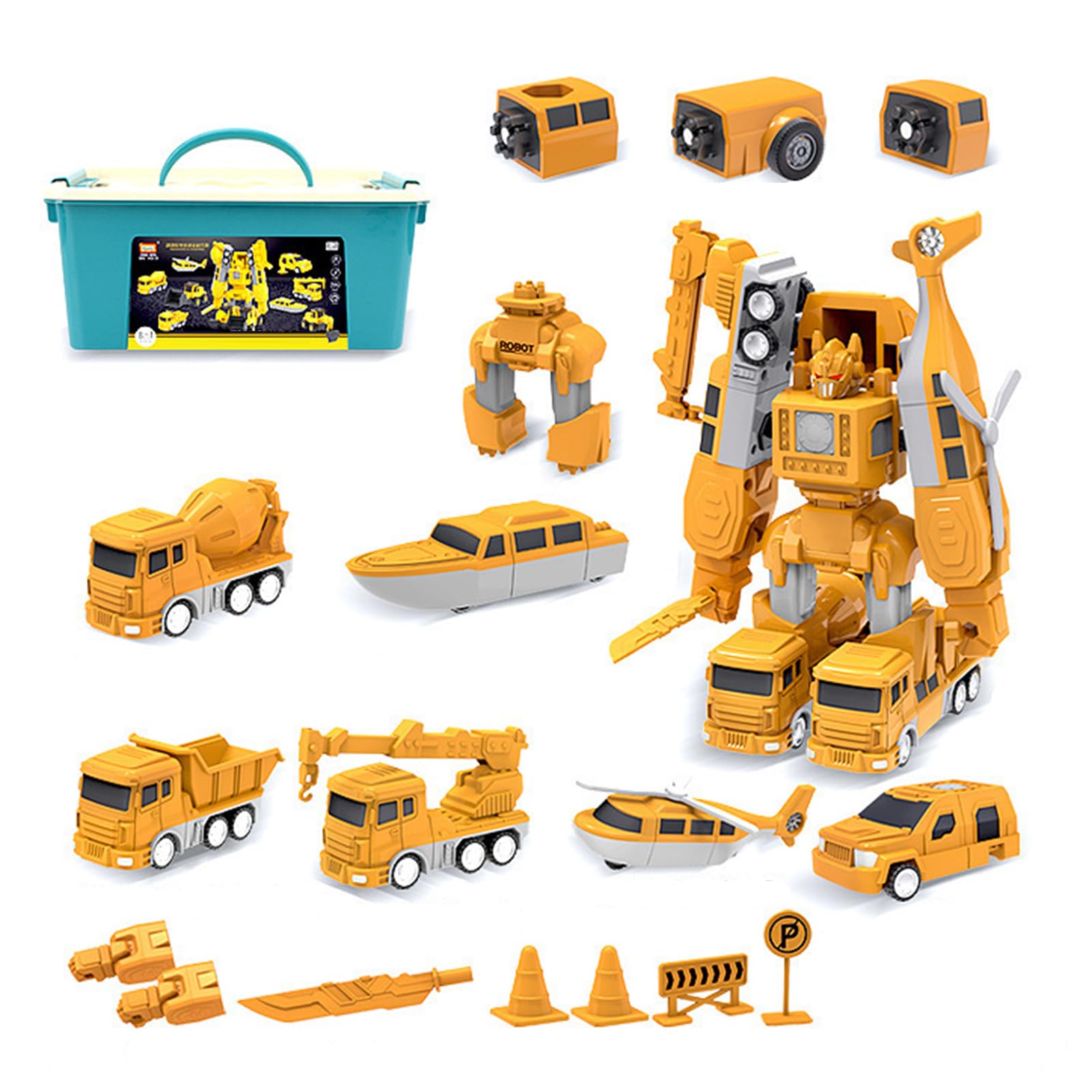 2024 New Magnetic Transform Engineering Car Toys, 16pcs Toddler Robot Construction Vehicles Set with Storage Box, STEM Learning Outdoor Play for Kids Ages 4-8, Perfect for Birthday Parties and Playdates