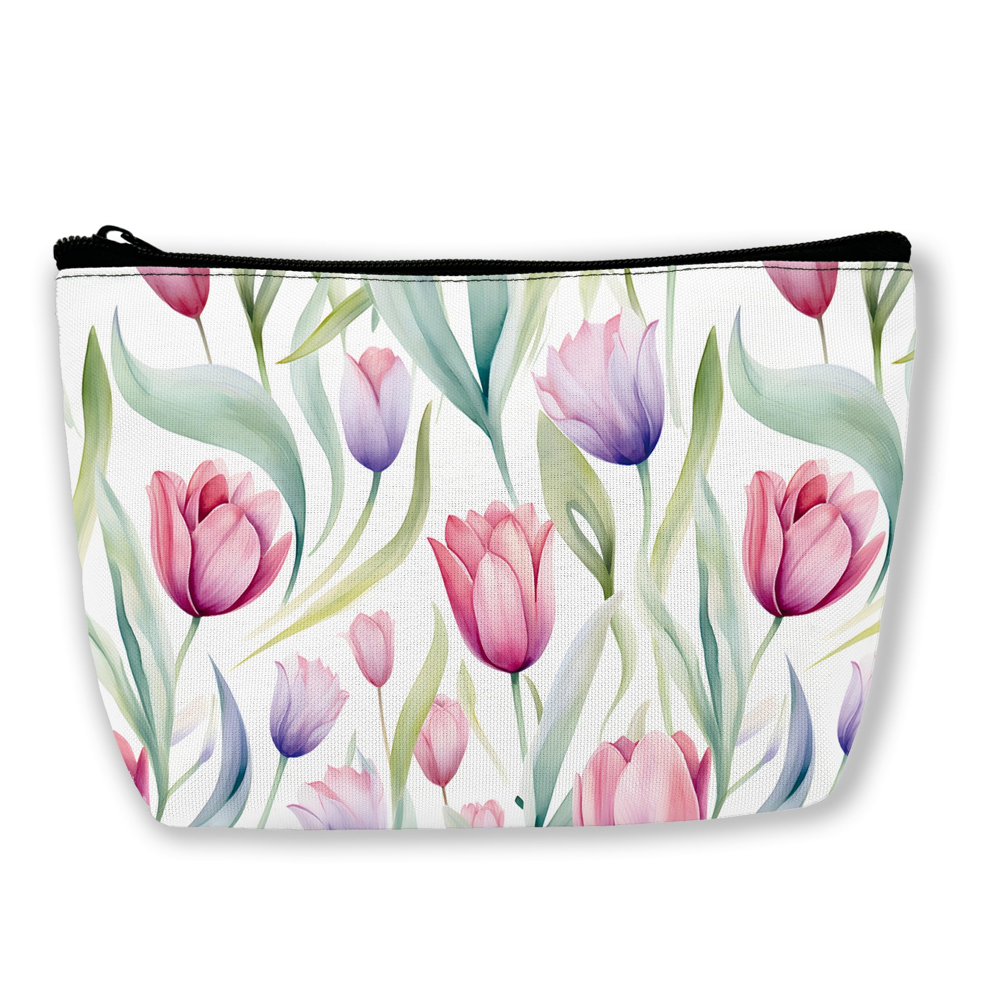 Watercolor Tulip Floral Cosmetic Bag - Large Capacity Zippered Makeup Pouch for Women & Girls | Travel Toiletry Organizer | Perfect for Gym, Vacation & Daily Essentials