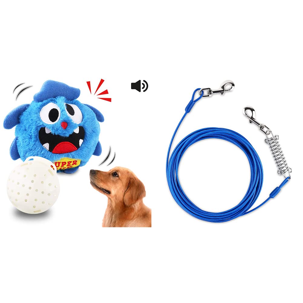 Petbobi Upgraded Dog Toys with 30 ft Tie Out Cable - Durable Spring & Metal Swivel Hooks for Outdoor, Yard, Camping - Perfect for Backyard Play, Hiking & Travel Adventures