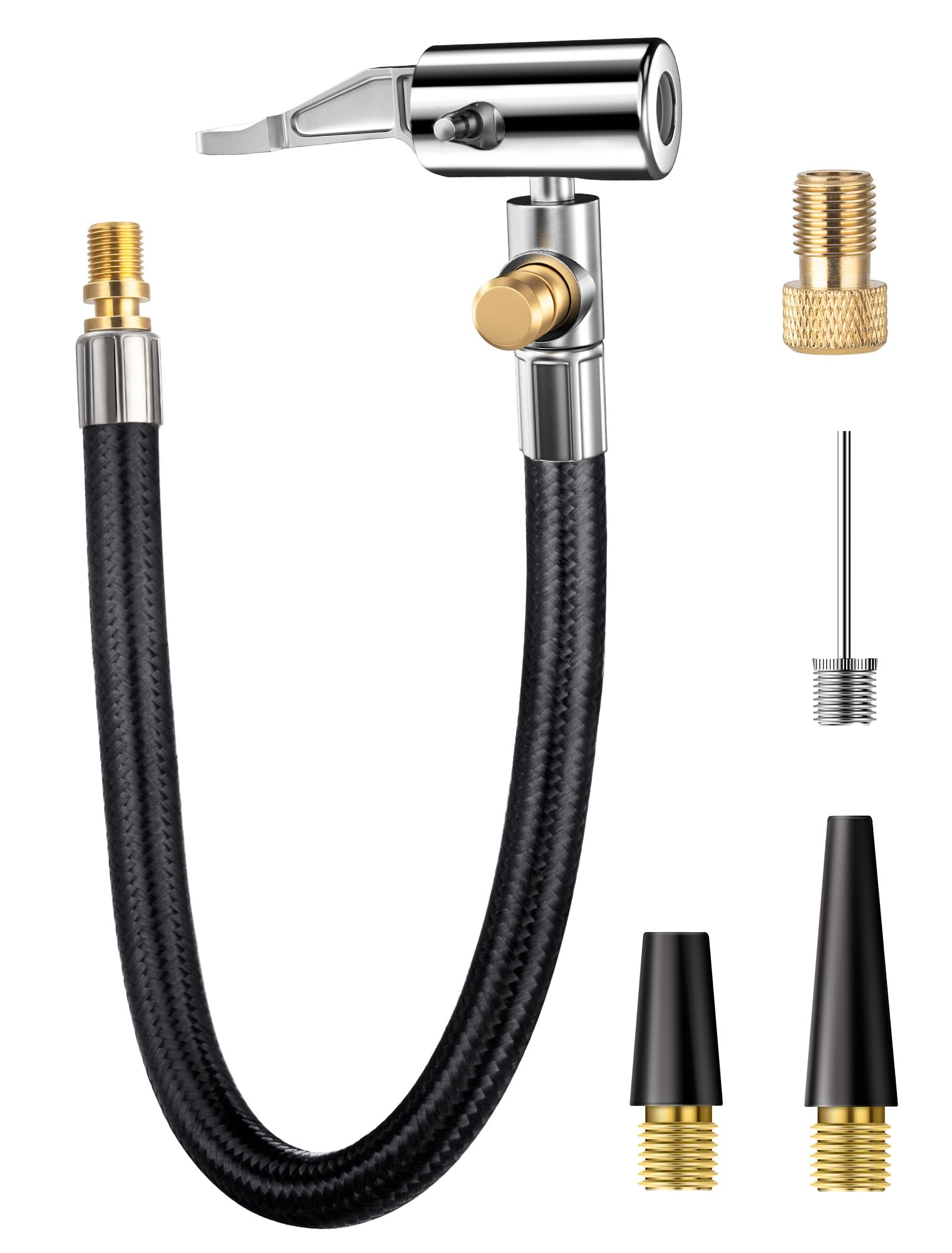 LUMITECO Quick Connect Tire Chuck Hose with Presta Valve & Air Pump Ball Needle - Universal Tire Inflator Pump Hose Adapter for Portable Air Compressors - Perfect for Bikes, Cars, Motorcycles & Sports Equipment