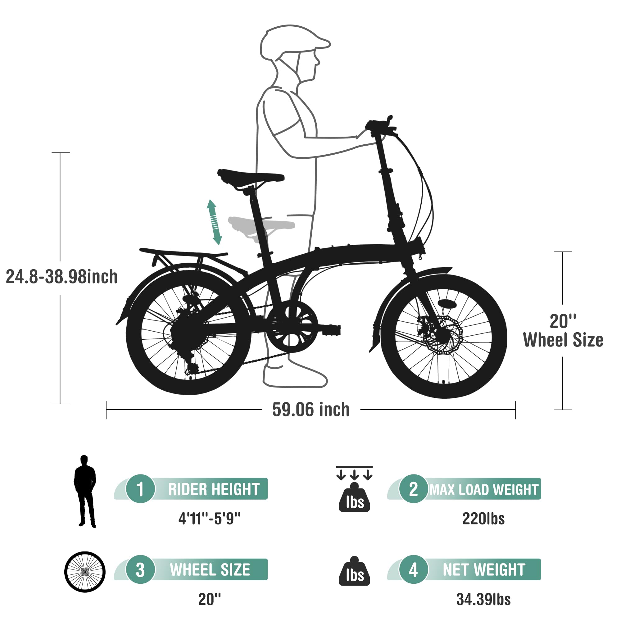 ZUKKA 20 Inch Folding Bike for Adults - 7 Speed City Bicycle with Dual Disc Brakes & Adjustable Height - Perfect for Commuting, Travel & Exercise | Compact Foldable Design for Easy Storage & Transport