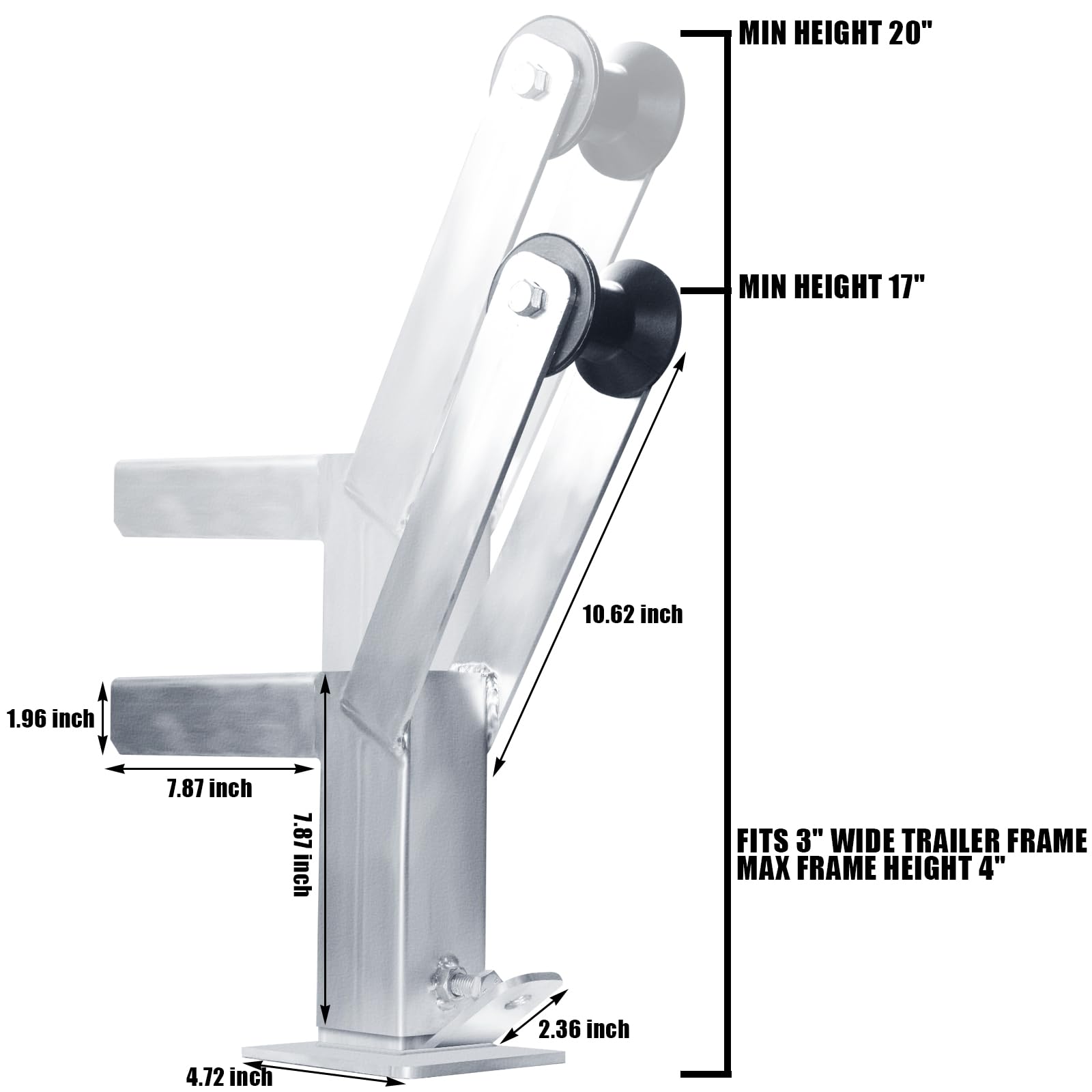 Heavy Duty Adjustable Galvanized Trailer Winch Stand with Roller & U-Bolts - Fits 3