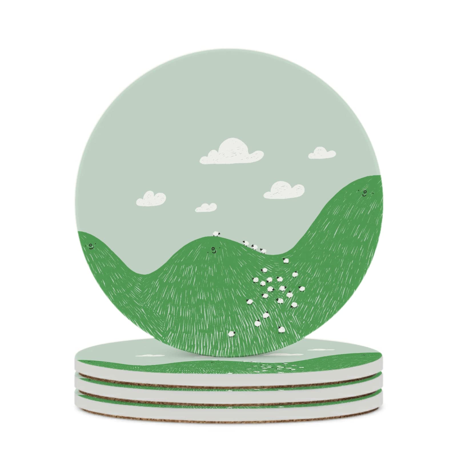 Goodqueen Cartoon Shepherd Drink Coasters Set - 6PCS Absorbent Round Ceramic Coasters with Cork Bottom, Non-Slip for Coffee Table, Car & Home Decor (Multicolor) - Perfect for Parties, Office Use & Gift Giving